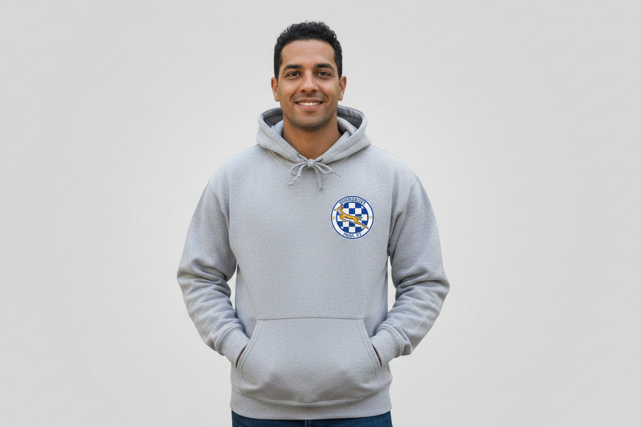 Gray hoodie with Springboks Paris KY left chest logo